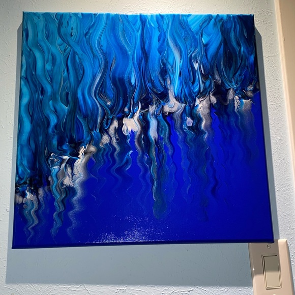 Hand Crafted Other - ❌SOLD❌painted 20x20 abstract Acrylic fluid art canvas painting blue metallic